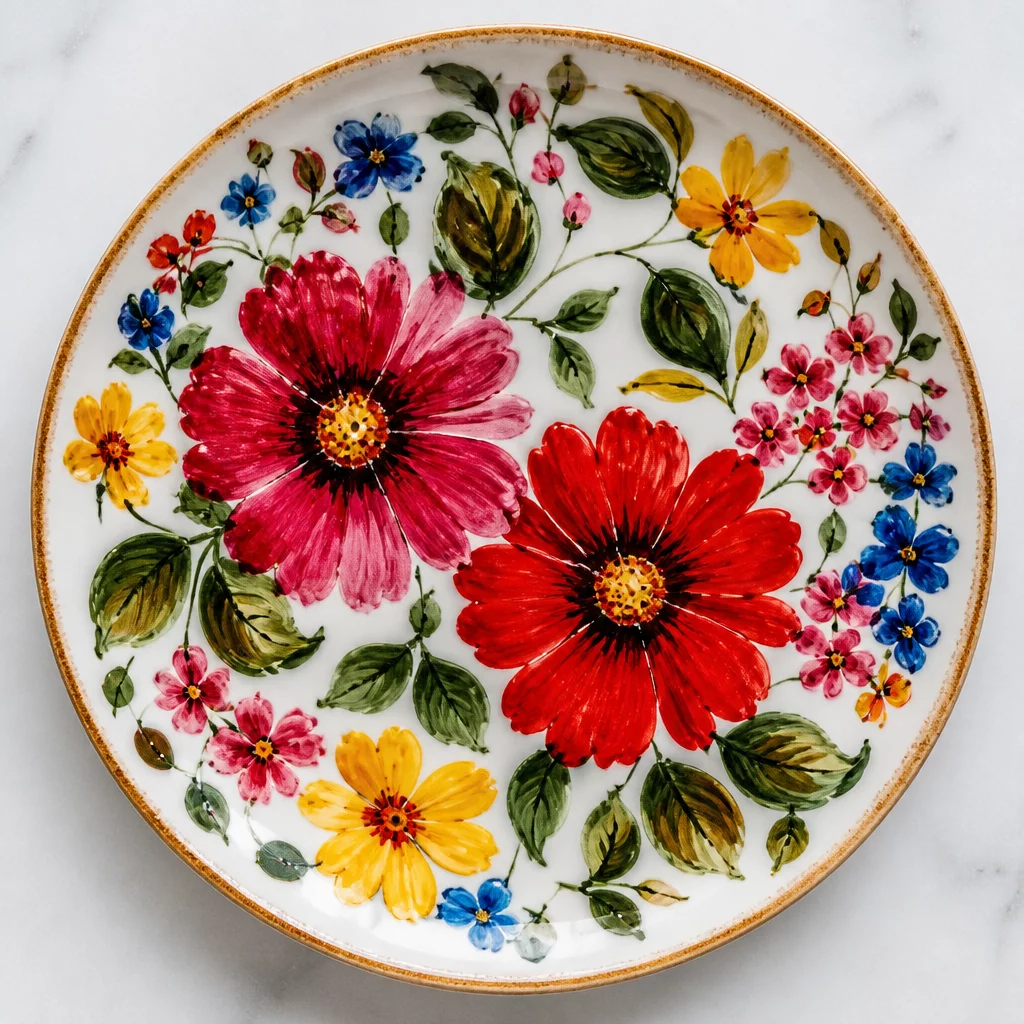 Hand-Painted Floral Plate